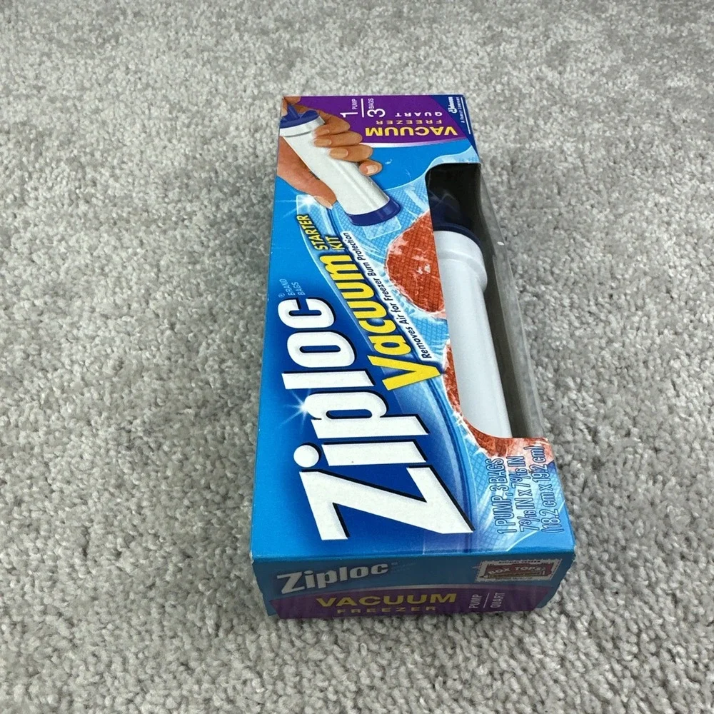 Ziploc Vacuum Starter Kit 1 Freezer Quart Size Pump & 3 Bags New Sealed‎ Retired